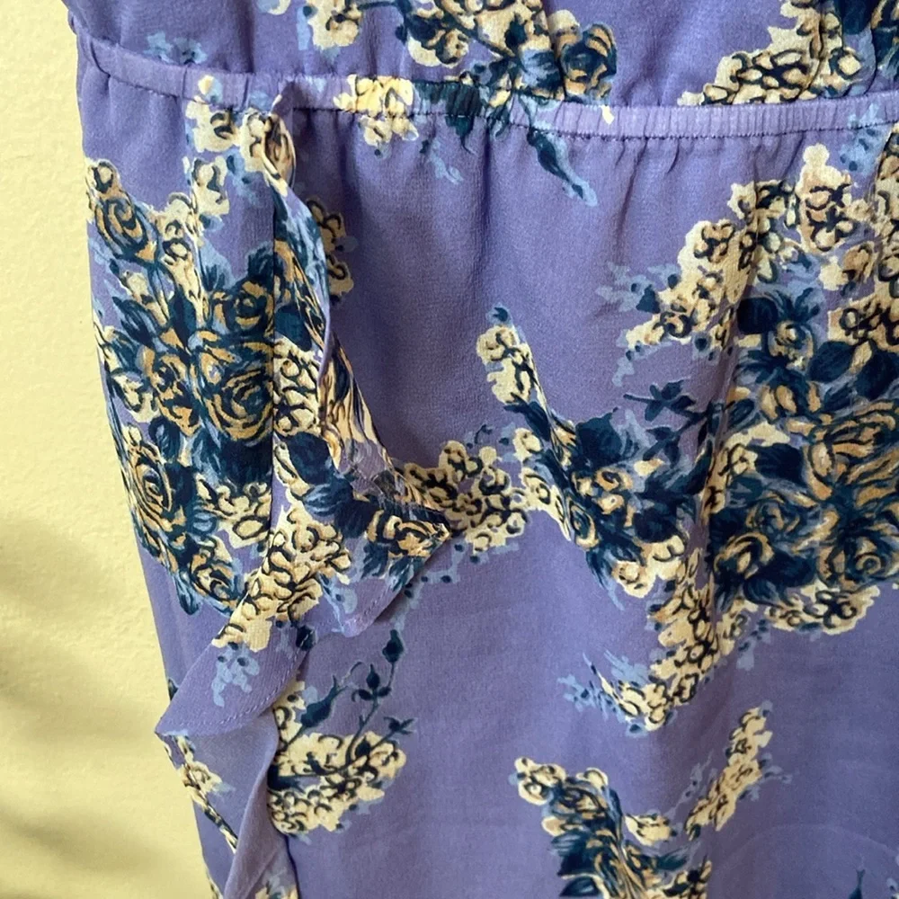 Joie Silk Floral Wrap Dress Periwinkle Blue Purple Ruffle Mini Dress Medium - Picture 6 of 8